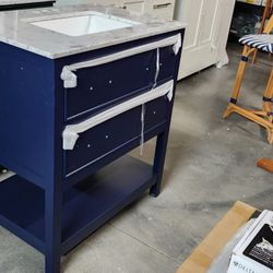 30 in Solid Wood Bathroom Vanity In Navy Blue With Top