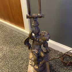  Vintage Solid Bronze Cherub Figural Table Lamp – Heavy Neoclassical Style 