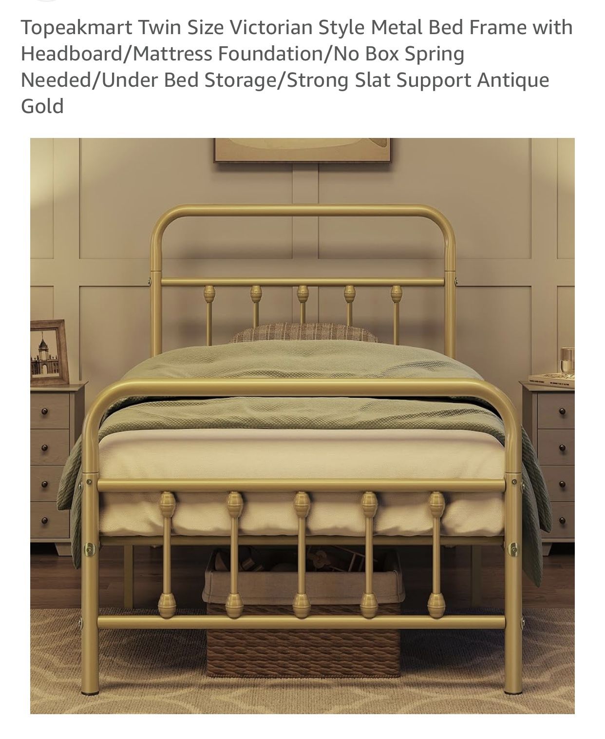 Twin Bed, Metal - Gold 