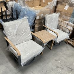 3pc Outdoor Patio Swivel Chair Set 