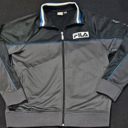 FILA Sport Italia Black Gray Blue Track Jacket Soccer Mens Size Medium 