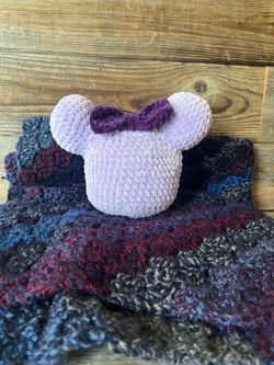 BUNDLE Crochet Baby Blanket with crochet Minnie Ears. Baby gift.