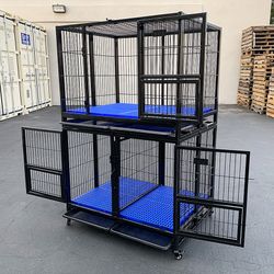 (NEW) $370 (Set of 2) Stackable Dog Cage 41x31x65” Heavy Duty Kennel w/ Plastic Tray 