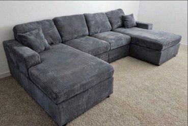 U shaped sectional sofa, dark grey, grey, black & ivory Corduroy