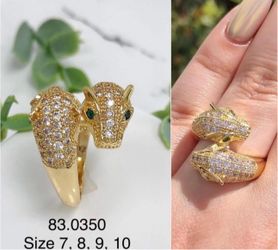 Luxury 18K Yellow Gold Plated Pave Crystal Panther Bypass Ring