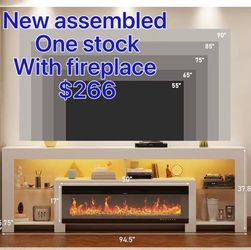 😀 94.5" Extra Long Fireplace TV Stand with 50" Electric Insert, Modern High Gloss Entertainment Center for Up to 100" TVs, Media Console with Color-C