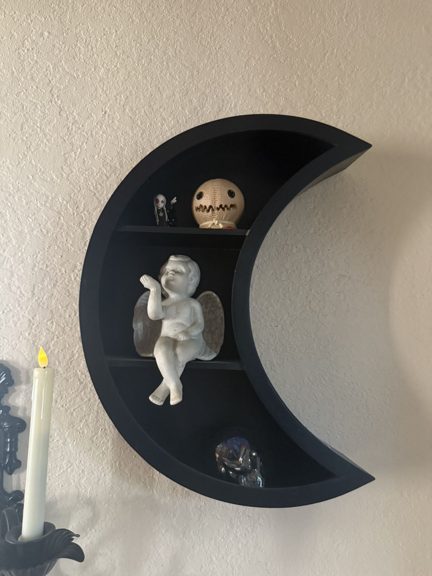 Two Black Wood Moon Shelves