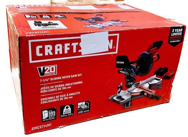 CRAFTSMAN CMCS714M1 V20 20V MAX 7-1/4" Cordless Sliding Miter Saw Kit