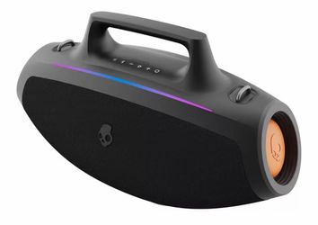 Skullcandy Barrel Bluetooth Boombox Speaker – Water-Resistant Wireless Portable, with LED Lightshow Mode, USB-C & USB-A Output Charging, Carry Strap N