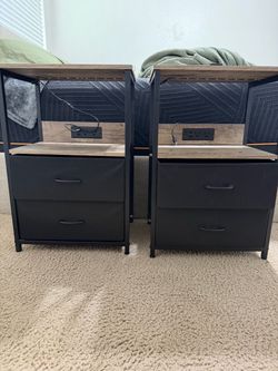 Nightstand Set of 2 with Charging Station and LED lights