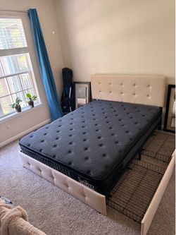New queen, bed and mattress with storage never used