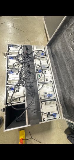 9 Wireless Battery Uplights + 10-Light Charging Road Case –$750 OBO