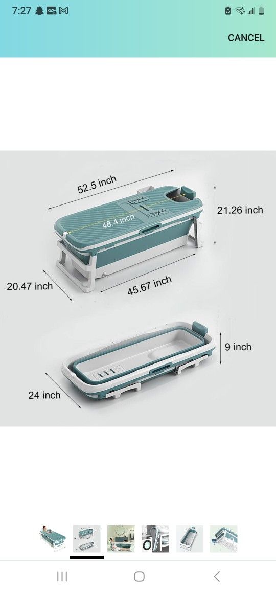 Foldable Bath Tub For Adult Portable Ice Tub 52 Inch Soaking Bathtub For Adult And Children With Lid Blue 54"