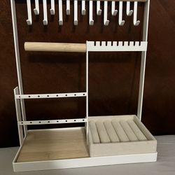 DreamGenius Jewelry Organizer Stand with Velvet Ring Holder, 4 Tier Jewelry Holder Organizer with 15 Hooks for Necklaces and 16 Holes for Earrings