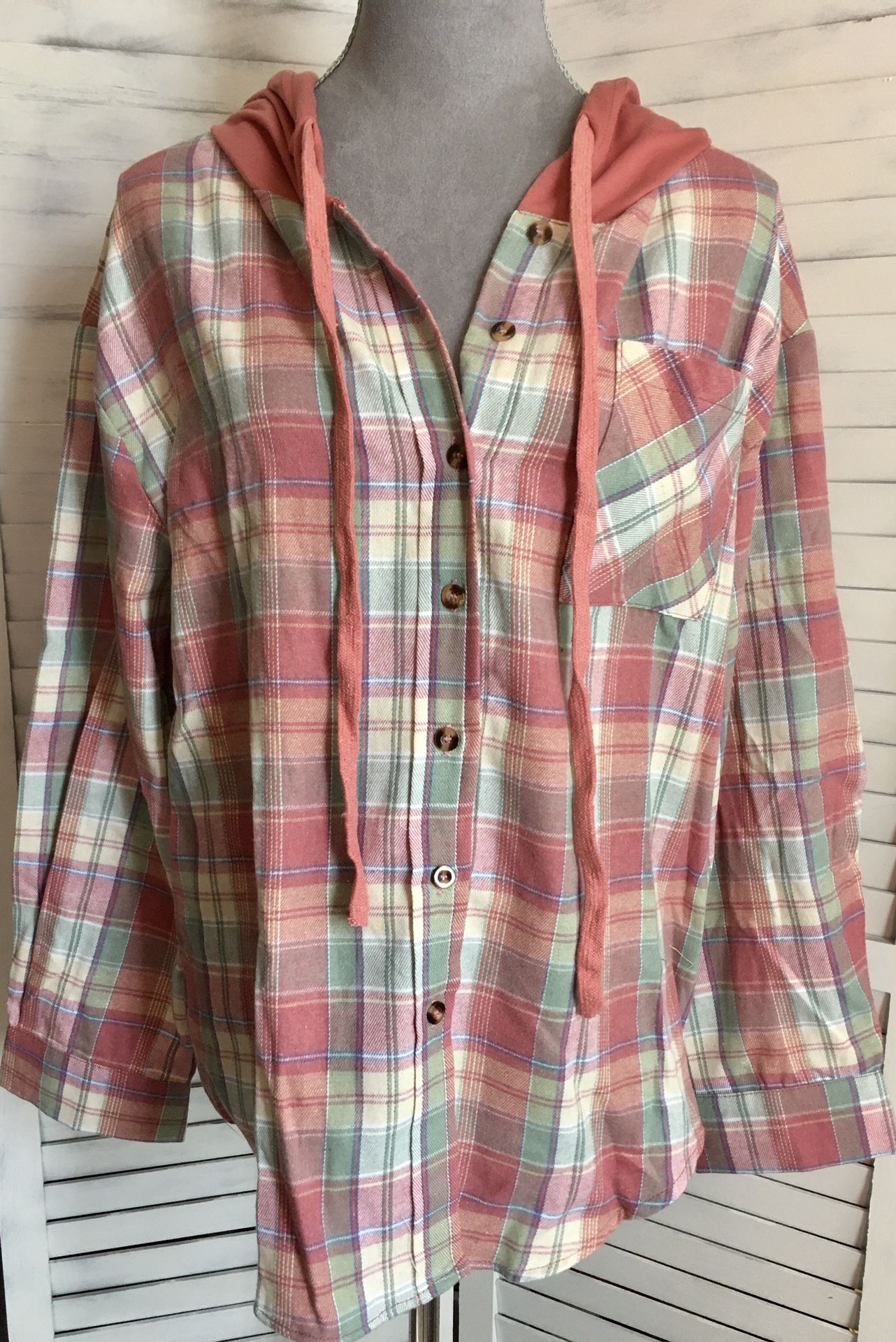 Plaid Long Sleeve Shirt, Large