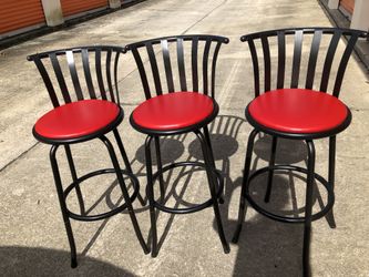 Wrought Iron and Red Leatherette 360 Degree Swivel Barstools 3 To Sell At $50 Each