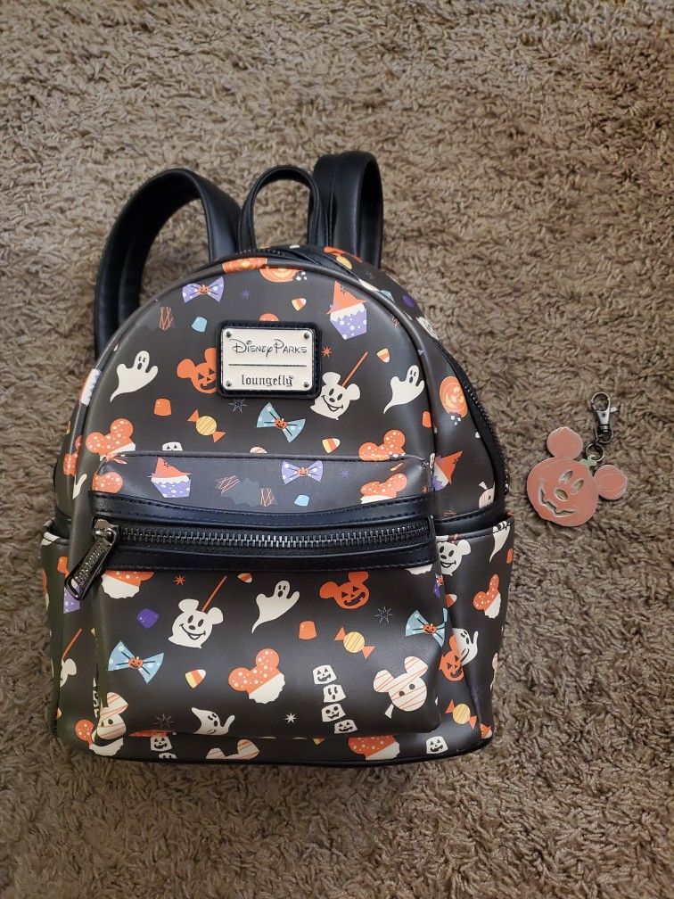 Disney Loungefly Mickey Mouse Halloween Mini Backpack w/ Matching Keychain