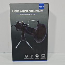 Portable USB Microphone with Pop Filter & Stand | Multi-System Compatible | NIB