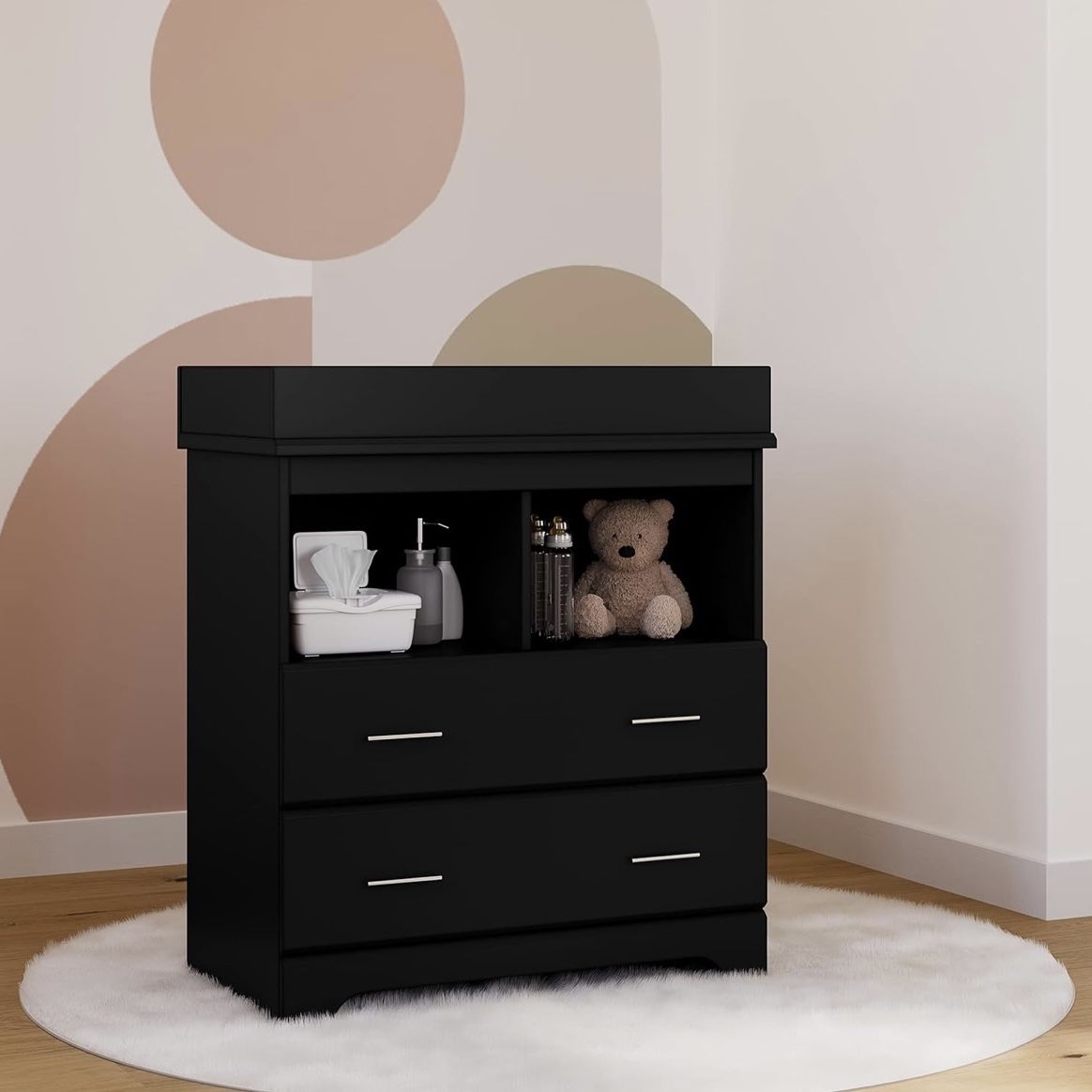 29-36 Storkcraft Brookside 2 Drawer Changing Table Dresser (Black) – Nursery Dresser Organizer with Changing Table Topper