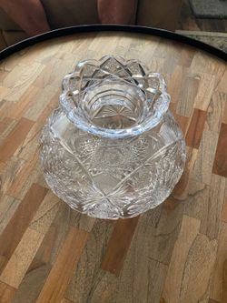 Vintage Heavy Cut Lead Crystal Bowl/Flowers Vase-Starburst Pattern