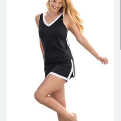 Swimsuits For All Women's Plus Size 2-Piece Swim Skirtini Set 16 Black White