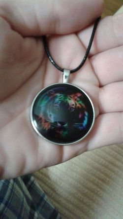 Tiger pendant, leather necklace