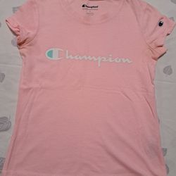 Champion Girls T-Shirt Small Size Pink Logoed Short Sleeve Cotton Blend Athletic