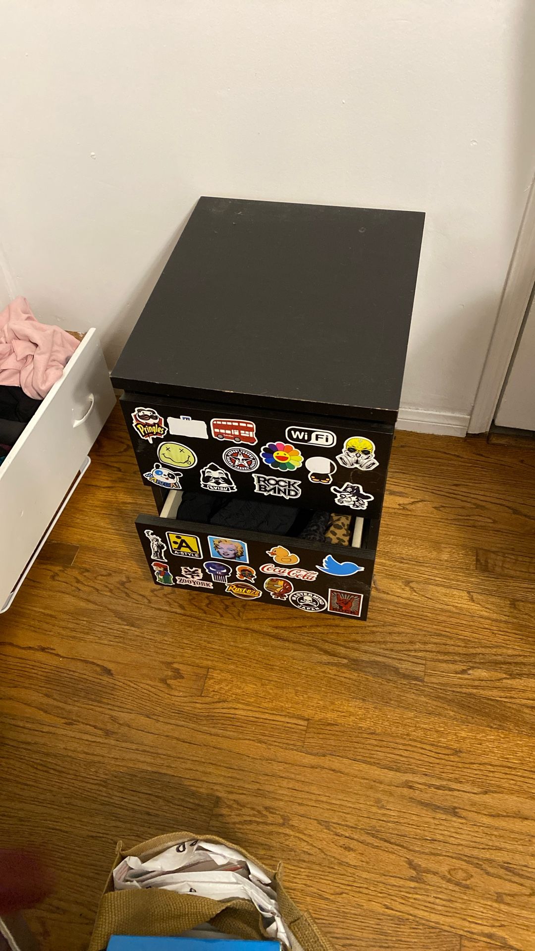 Small Black  Nightstand W/two Drawers