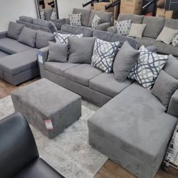 New USA Made Gray Sectional And Ottoman Sofa Couch 