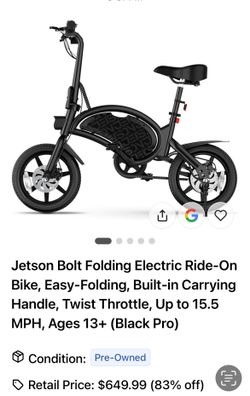 300 Lb - Jetson Bolt Folding Electric Ride-On Bike