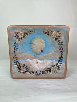 Vintage Basler Lackerli Biscuit Tin Hot Air Balloon Switzerland
