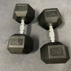 Pair of New 50 Lb Dumbbells 