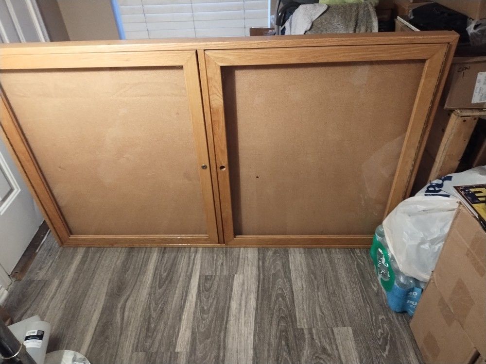 Enclosed Wood 2 Door Bulletin Board 