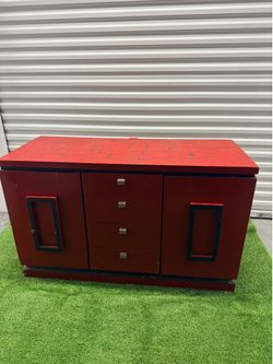 American of Martinsville Red and Black Sideboard Credenza with Drawers
