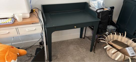 Lommarp IKEA Dark Green Wood Desk with Brass Hardware