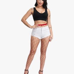 Black And Red High Waist Tights Fishnet Stockings Thigh High Pantyhose