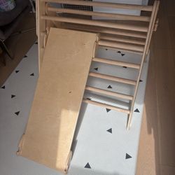 Woodandhearts Montessori climbing set of three for kids 2–8, including foldable triangle, climbing arch, rocker board