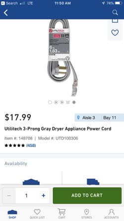 Dryer power cord