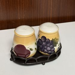 Home Interiors Sonoma Villa fruits pattern ceramic salt and pepper shakers