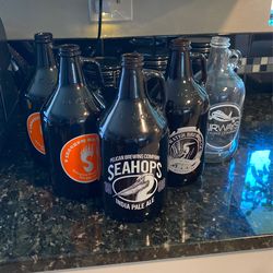 5 Amber Glass Craft Beer Growlers Brown