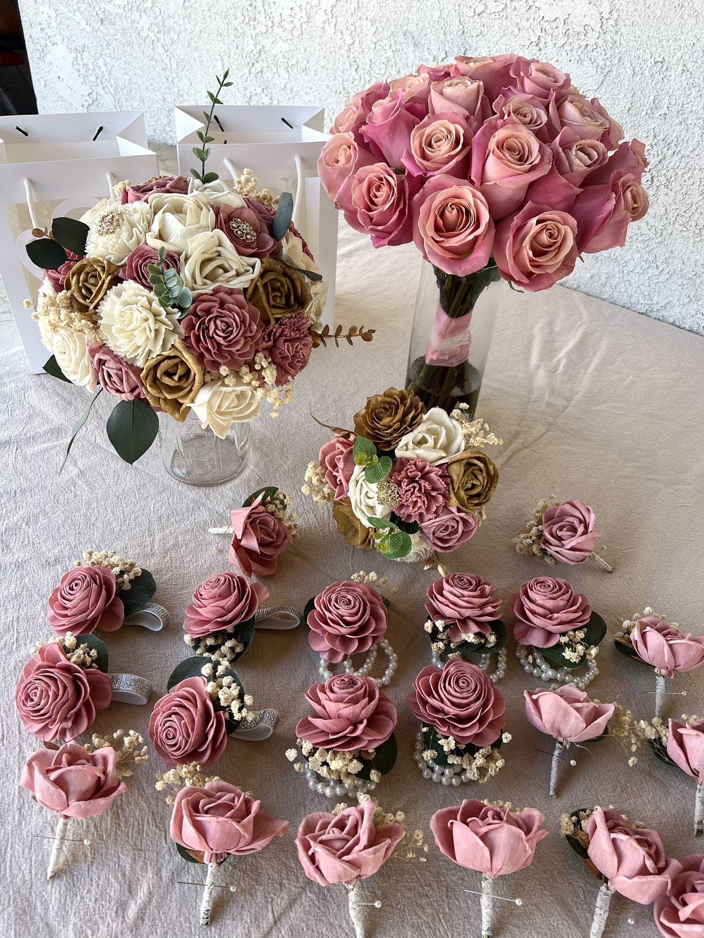 Wood Flower Quinceñera Wedding Bouquets