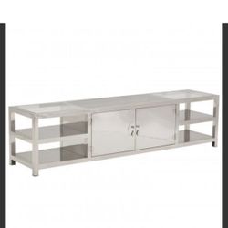 Polished stainless steel entertainment center