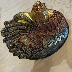Beautiful Glass Rooster Platter 