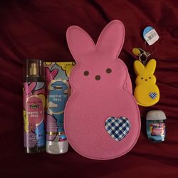 Peeps collection bundle pink marshmallow backpack, pocketbac holder, lotion,fragrance mist, pocketbac sanitizer