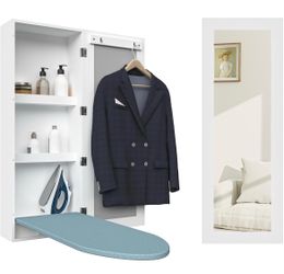 ✨ Foldable Ironing Board Cabinet with Mirror Door & Hidden Storage ✨