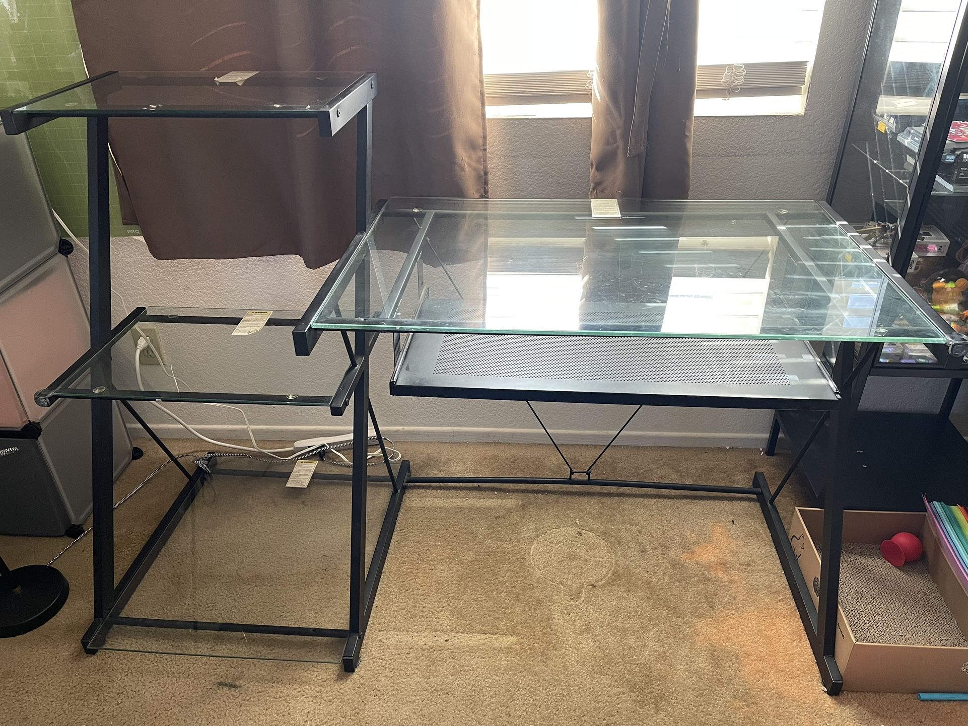 Glass Desk With 3 Shelves
