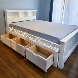 White Full Bed With Drawers And Mattress