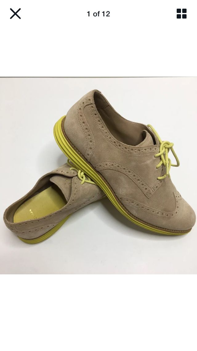 Cole Haan Lunargrand Shoes Lace Up Oxfords Women Size 9.5B Tan Suede Upper