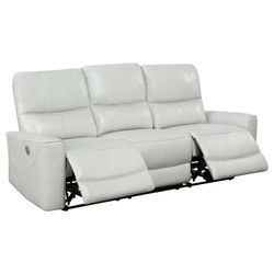 New Power Recliner Sofa In Ivory Leatherette  Wow