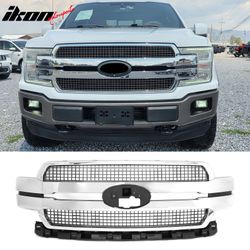 Fits 2018-2020 Ford F-150 King Ranch Lariat Platinum Front Upper Mesh Grille Chrome